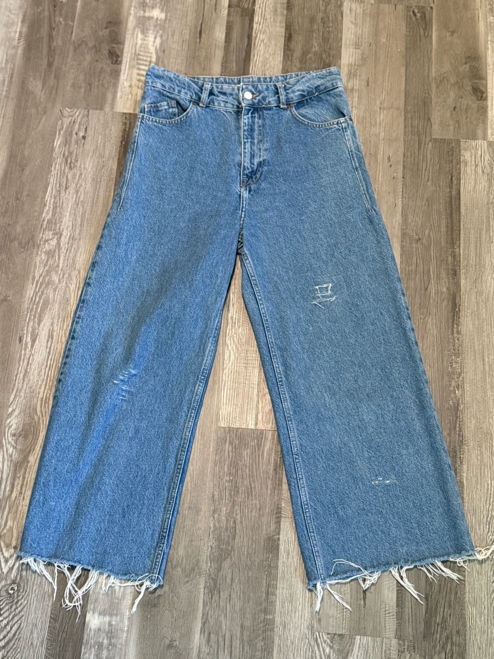 Zara Wide-Leg Distressed Jeans - Blue size 6